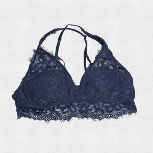 Aerie Navy Blue Lace Bralette Medium Criss Cross Adjustable Straps Coquette